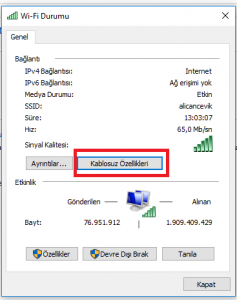 Windows 10 Kayıtlı Wifi Şifresini Öğrenme